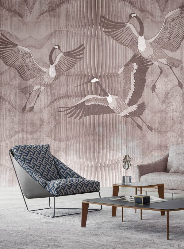 Joyful Cranes contemporary wallpaper