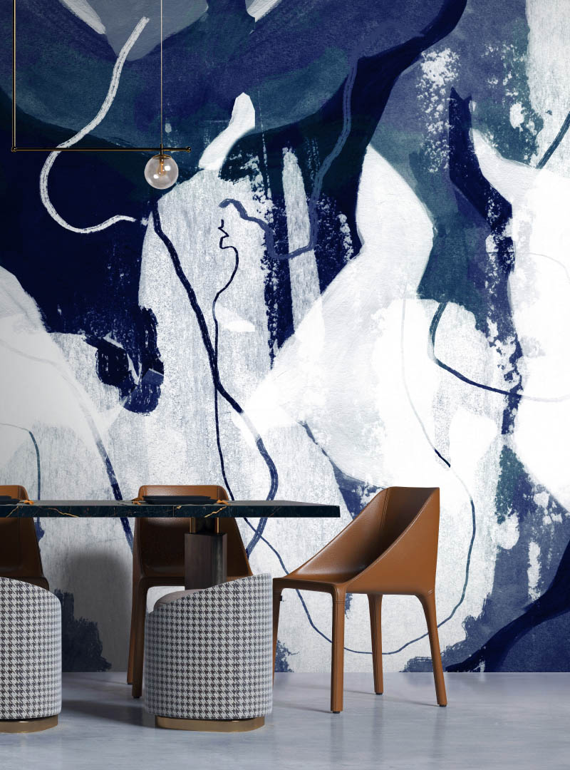 Primordial Forms II - Blue contemporary wallpaper