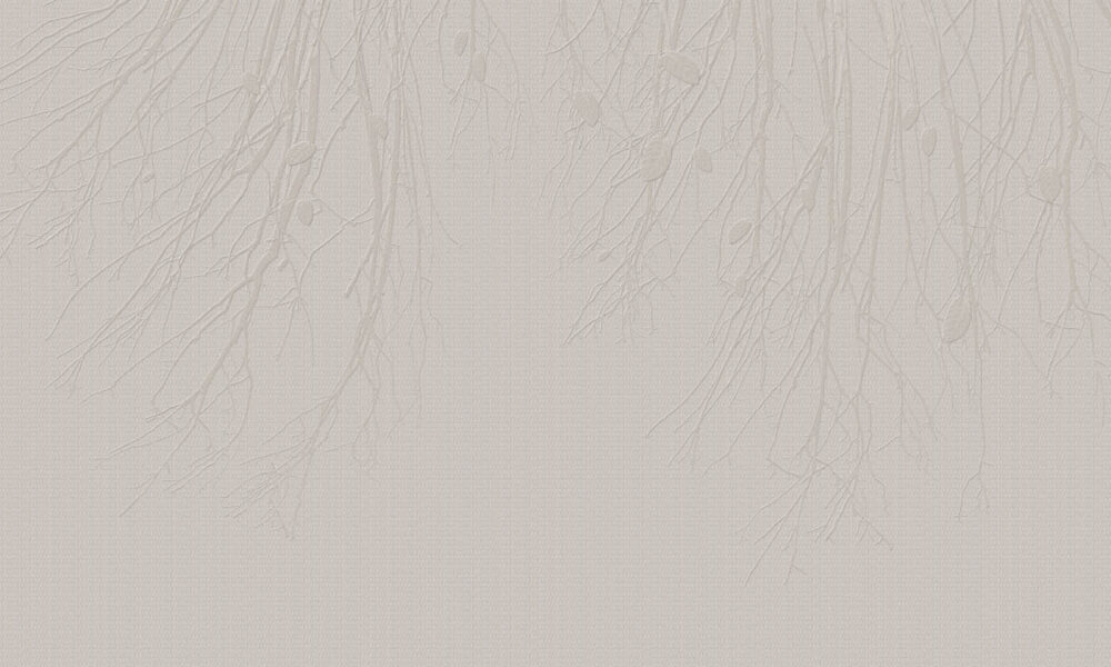 Full Haru wallpaper design featuring hanging branches and leaves in soft monochrome