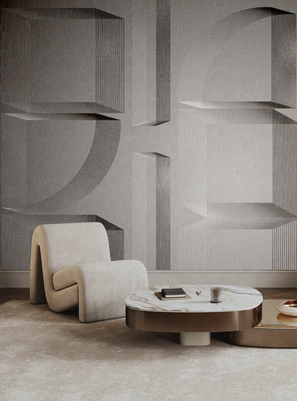 Geometria Fracta II mural wallpaper in modern minimalist Toronto interior