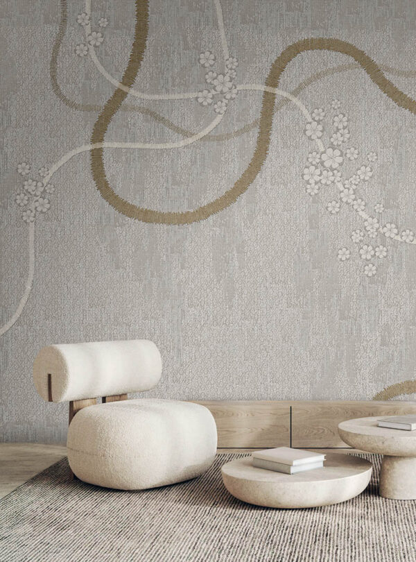 Haru II soft flowing floral wallpaper in neutral tones