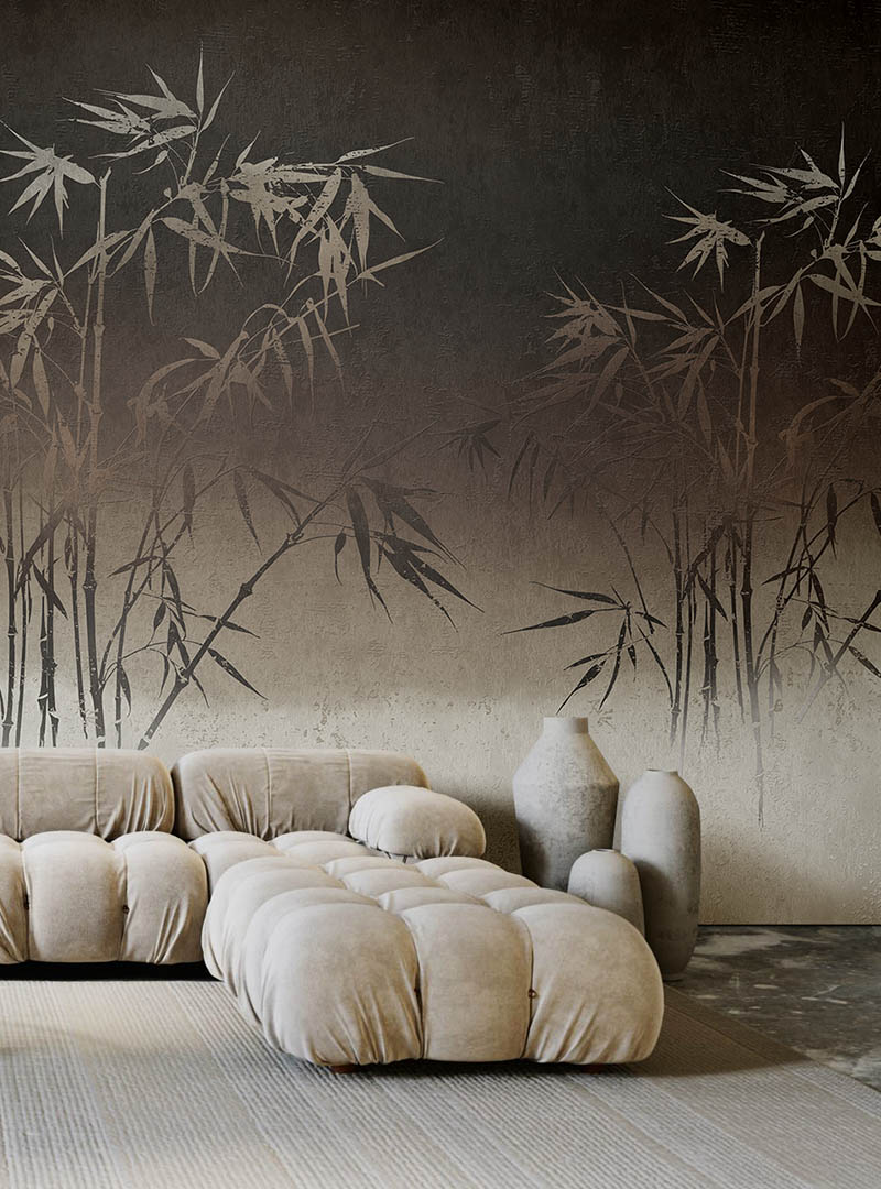 Modern interior styled with Yūgata bamboo wallpaper mural
