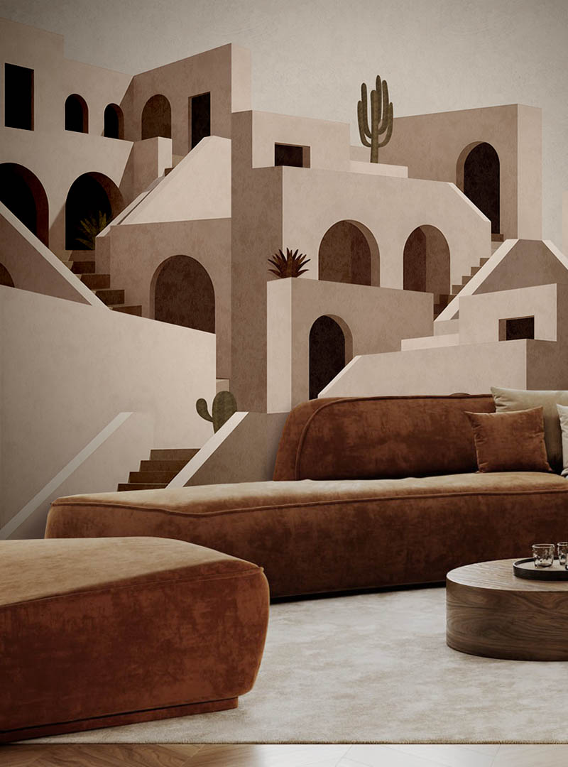 bov architectural wallpaper in modern living room with neutral tones Toronto