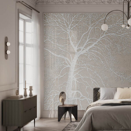 jukanlight textured tree wall mural in modern bedroom interior Toronto